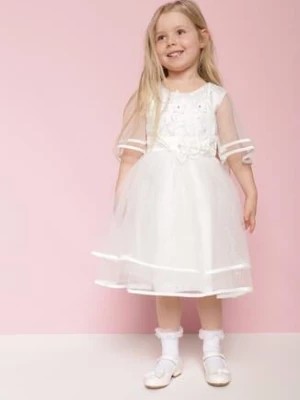 Zdjęcie produktu Biała Tiulowa Rozkloszowana Sukienka z Paskiem Ozdobionym Kwiatami Niriwa