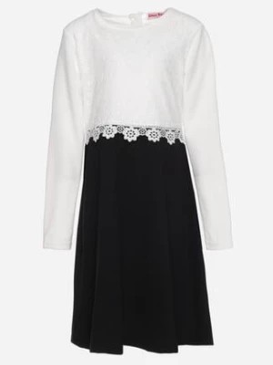 Zdjęcie produktu Biało-Czarna Sukienka z Koronkową Górą i Rozkloszowaną Spódnicą Numelia