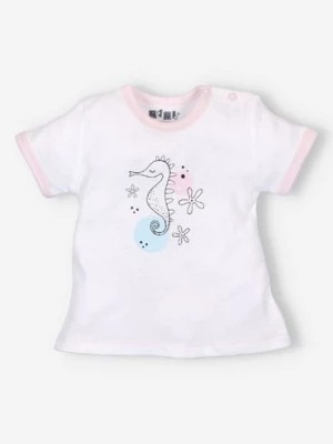 Zdjęcie produktu Biały t-shirt z bawełny organicznej dla dziewczynki- konik morski NINI