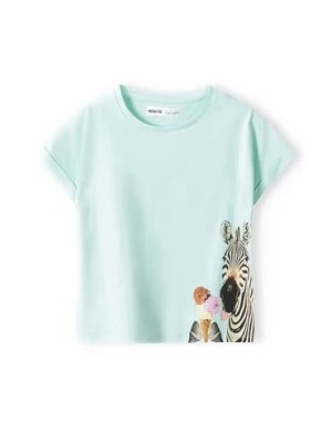 Zdjęcie produktu Błękitna koszulka bawełniana niemowlęca z nadrukiem żyrafy Minoti
