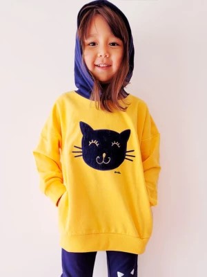 Zdjęcie produktu Bluza dla dziewczynki z kapturem, z kotem, żółta 3-8 lat Endo