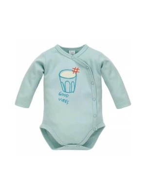 Zdjęcie produktu Body niemowlęce z długim rękawem z napisem Good Vibes zielone Pinokio