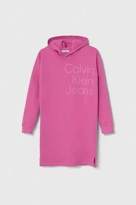 Zdjęcie produktu Calvin Klein Jeans sukienka bawełniana dziecięca kolor różowy mini prosta