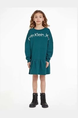 Zdjęcie produktu Calvin Klein Jeans sukienka bawełniana dziecięca kolor zielony mini rozkloszowana