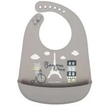 Zdjęcie produktu Canpol Babies Śliniak silikonowy z kieszonką Bonjour Paris beżowy