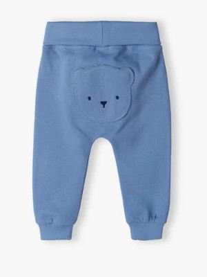 Zdjęcie produktu Ciepłe bawełniane spodnie niemowlęce z misiem - niebieskie 5.10.15.