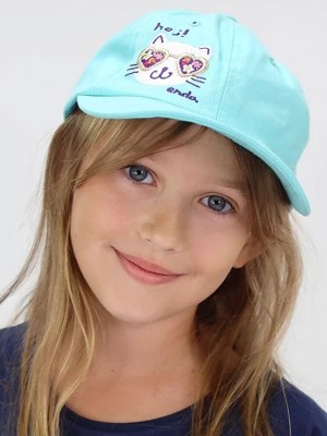 Zdjęcie produktu Czapka z daszkiem dla dziewczynki, z kotem w okularach, niebieska Endo