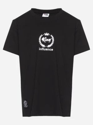 Zdjęcie produktu Czarna Bawełniana Koszulka T-shirt z Krótkim Rękawem i Nadrukiem Kinmalia