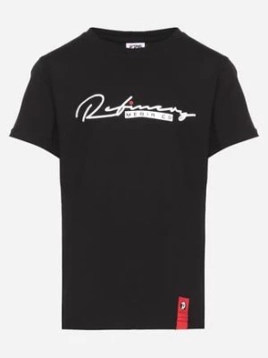 Zdjęcie produktu Czarna Koszulka T-shirt z Elastycznej Bawełny z Napisem Quxalia