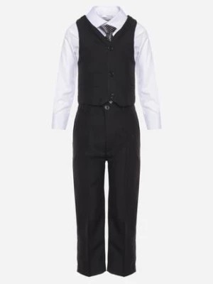 Zdjęcie produktu Czarny Komplet w Stylu Garniturowym Koszula z Krawatem i Kamizelką oraz Proste Spodnie Pixetta
