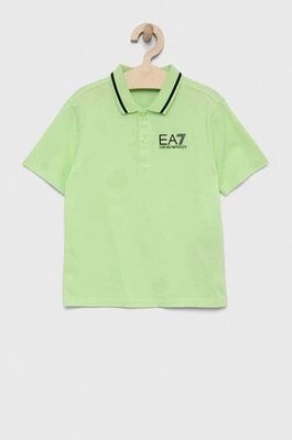 Zdjęcie produktu EA7 Emporio Armani polo bawełniane dziecięce kolor zielony gładki