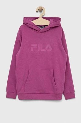 Zdjęcie produktu Fila bluza dziecięca kolor fioletowy z kapturem z nadrukiem
