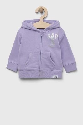 Zdjęcie produktu GAP bluza niemowlęca x Disney kolor fioletowy z kapturem z nadrukiem Gap