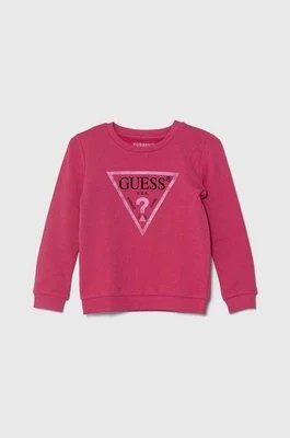 Zdjęcie produktu Guess bluza bawełniana dziecięca kolor różowy z nadrukiem