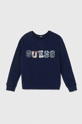 Zdjęcie produktu Guess bluza bawełniana kolor granatowy z aplikacją