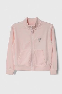 Zdjęcie produktu Guess bluza welurowe dziecięce kolor różowy gładka