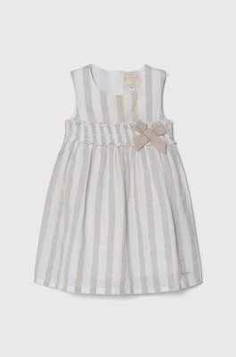 Zdjęcie produktu Guess sukienka z domieszką lnu dziecięca kolor beżowy mini rozkloszowana