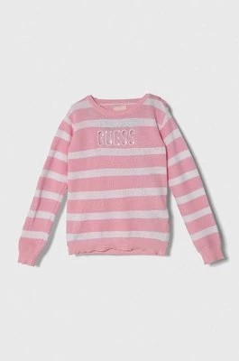 Zdjęcie produktu Guess sweter bawełniany dziecięcy kolor różowy lekki
