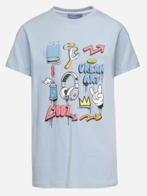 Zdjęcie produktu Jasnoniebieska Koszulka Bawełniana T-shirt z Nadrukiem Ralora
