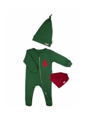 Zdjęcie produktu Komplet świąteczny niemowlęcy czapka, apaszka, pajac - zielony Nicol