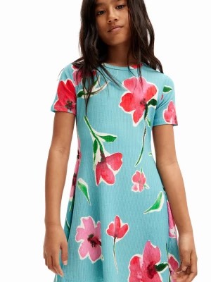 Zdjęcie produktu Krótka sukienka z dzianiny prążkowanej w kwiaty Desigual