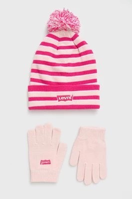Zdjęcie produktu Levi's czapka i rękawiczki dziecięce kolor różowy