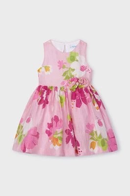 Zdjęcie produktu Mayoral sukienka lniana dziecięca kolor różowy mini rozkloszowana