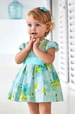 Zdjęcie produktu Mayoral sukienka lniana niemowlęca kolor turkusowy mini rozkloszowana