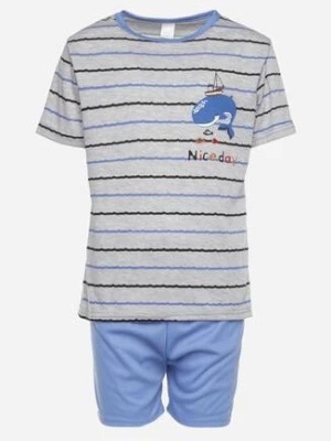 Zdjęcie produktu Niebieska Bawełniana Piżama Koszulka z Krótkim Rękawem i Szorty z Gumką w Pasie Ozdobiony Nadrukiem Comiella