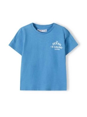 Zdjęcie produktu Niebieski t-shirt dla niemowlaka z bawełny z napisami Minoti