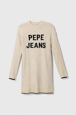Zdjęcie produktu Pepe Jeans sukienka z domieszką wełny dziecięca kolor beżowy mini oversize
