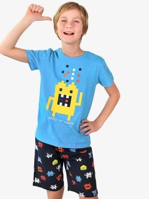Zdjęcie produktu Piżama z krótkim rękawem dla chłopca, ze stworkiem komputerowym, niebieska 9-13 lat Endo