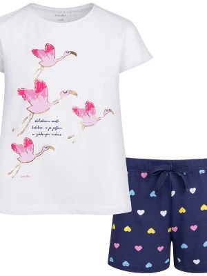 Zdjęcie produktu Piżama z krótkim rękawem dla dziewczynki, z flamingami, biała 3-8 lat Endo