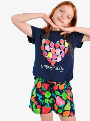 Zdjęcie produktu Piżama z krótkim rękawem dla dziewczynki, z sercem i napisem słodkich snów, granatowa 9-13 lat Endo