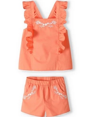 Zdjęcie produktu Pomarańczowy komplet niemowlęcy - bluzka na ramiączkach + spodenki Minoti