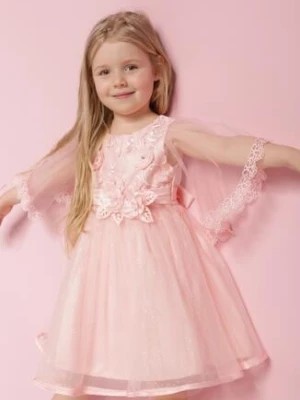 Zdjęcie produktu Różowa Elegancka Sukienka z Kwiatowymi Aplikacjami Koronką i Tiulem Pirevala