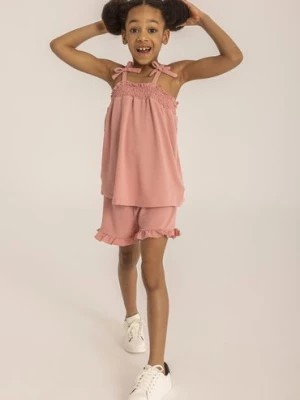 Zdjęcie produktu Różowy komplet letni dziewczęcy- bluzka na ramiączkach i szorty Minoti