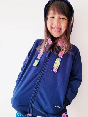 Zdjęcie produktu Rozpinana bluza z kapturem dla dziewczynki, z motywem kwiatowym, granatowa, 3-8 lat Endo