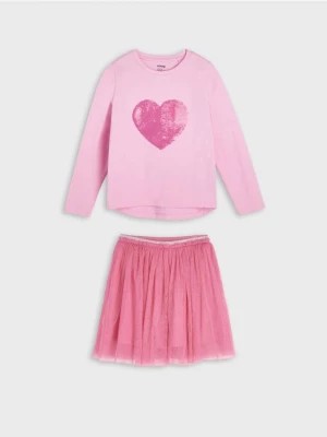 Zdjęcie produktu Sinsay - Komplet: koszulka i spódniczka - różowy