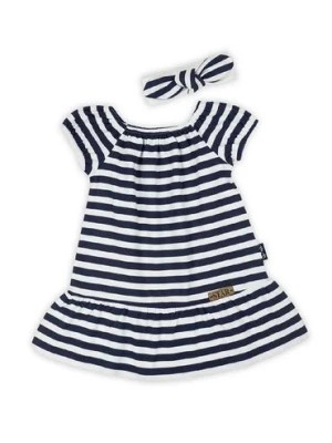 Zdjęcie produktu Sukienka dla niemowlaka z opaską w biało-granatowe paski Nicol