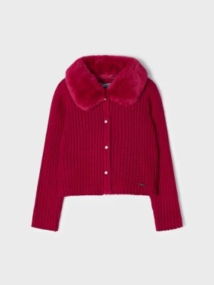 Zdjęcie produktu Sweter dziewczęcy z puchatym kołnierzem - czerwony Mayoral