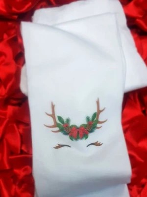 Zdjęcie produktu Świąteczne białe rajstopy dziewczęce z mikrofibry- rogi ze wstążeczką Milusie