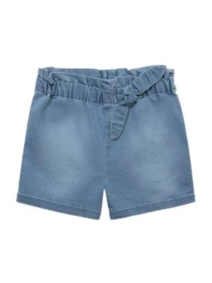 Zdjęcie produktu Szorty jeansowe z elastyczną ozdobną talią dla dziewczynki - niebieskie Minoti