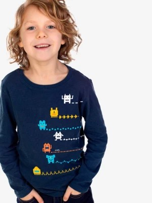 Zdjęcie produktu T-shirt z długim rękawem dla chłopca, w stworki komputerowe, granatowy 4-8 lat Endo