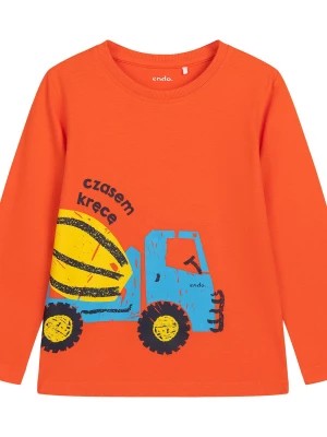 Zdjęcie produktu T-shirt z długim rękawem dla chłopca, z betoniarką, pomarańczowy 2-8 lat Endo