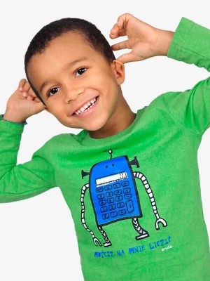 Zdjęcie produktu T-shirt z długim rękawem dla chłopca, z kosmitą i napisem możesz na mnie liczyć, zielony 3-8 lat Endo