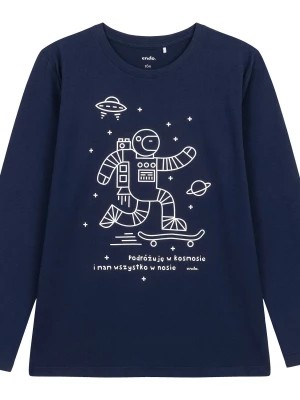 Zdjęcie produktu T-shirt z długim rękawem dla chłopca, z kosmonautą, granatowy 9-13 lat Endo