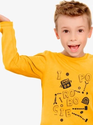 Zdjęcie produktu T-shirt z długim rękawem dla chłopca, z napisem i po robocie, żółty 9-13 lat Endo