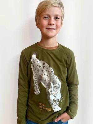 Zdjęcie produktu T-shirt z długim rękawem dla chłopca, z rysiem, ciemnozielony 4-8 lat Endo