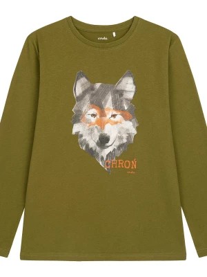 Zdjęcie produktu T-shirt z długim rękawem dla chłopca, z wilkiem, ciemnozielony 9-13 lat Endo